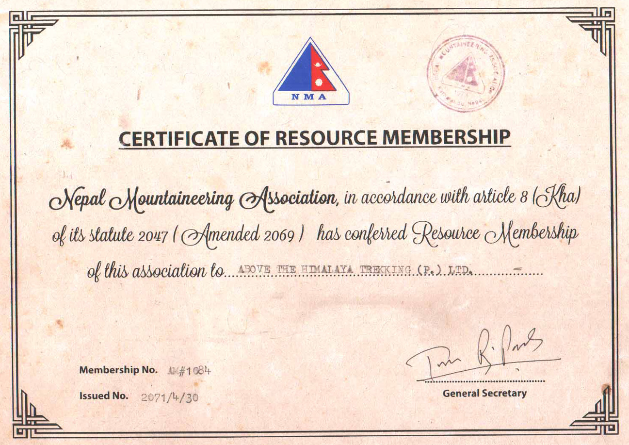 NMA Certificate