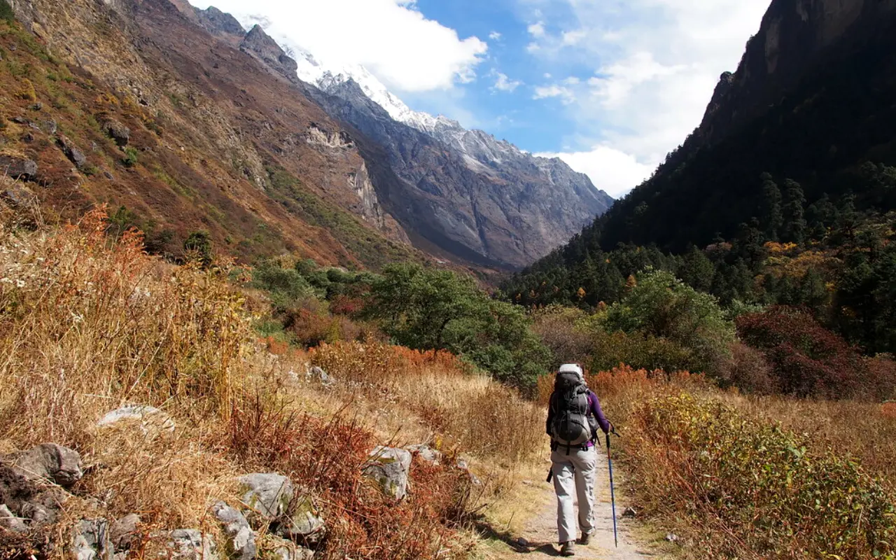 Trekker on the way to the langtang Valley