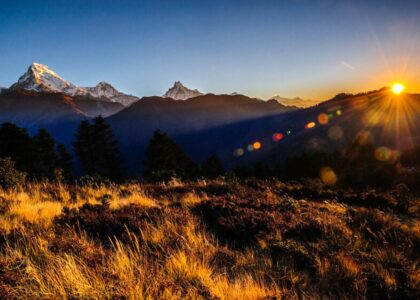 Golden sunrise view from Poon Hill
